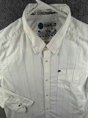 Quiksilver Men Long Sleeve Button Up Shirt White Blue Striped XL Polycotton - Image 1 of 4