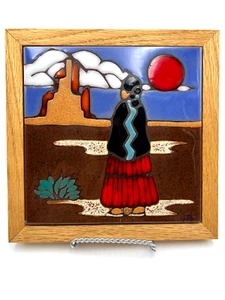 Tiles By Elany Southwest Wall Hanging Hot Plate Hand Painted USA Navajo Woman - Picture 1 of 7