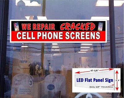 Reparamos pantallas de teléfono celular agrietadas caja de luz LED letrero de ventana 48"x12" Foto 1 de 4