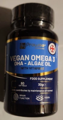 Vegan Omega-3 Dha from Algae Oil 1000mg 60gels DHA 400mg Made in UK - Image 1 of 2