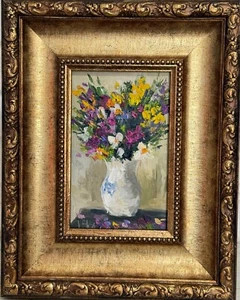 Framed Original Oil Painting Flowers Wildflower Bouquet Still life Art 11x13.5 " - Picture 1 of 8