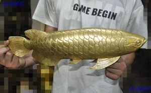 Statua scultura pesce rosso pesce animale ricchezza fengshui bronzo antico 17" Cina - Foto 1 di 10