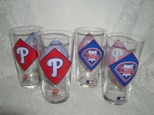 Phillies 1994 Vintage Clear Glass Tumbler Water Beer Glass QTY4 Texaco - Imagen 1 de 3