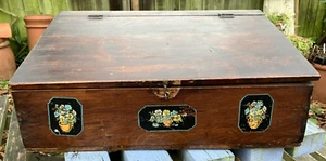 Antique Wooden & Hand Painted Psalm Box Stationary Box Writing Slope Storage - Picture 1 of 10