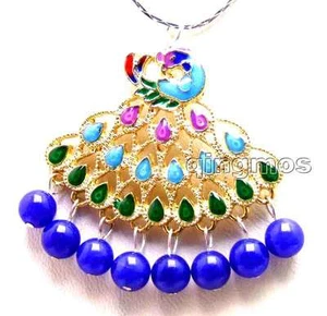New Fashion Big 40mm Multicolor Peafowl Pendant 6mm Blue Jade 17" necklace-n5883 - Picture 1 of 10