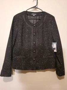 NWT! Covington Black Dressy Sparkly Lined Washable Faux Pockets Button Jacket XL - Picture 1 of 6
