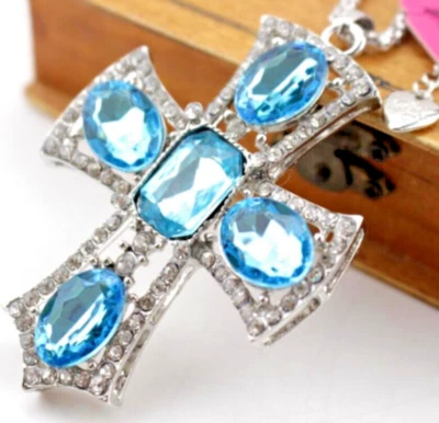 Collar colgante Betsey Johnson cristal brillante cruz azul plata bolsa de regalo gratis Foto 1 de 4