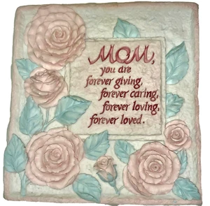 3D Wall Plaque Pink Roses "MOM FOREVER LOVING YOU" Square Floral - Picture 1 of 3