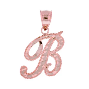 10k or 14k Real Rose Gold Ladies Tendy Chic Cursive Inital Letter B Pendant - Picture 1 of 4