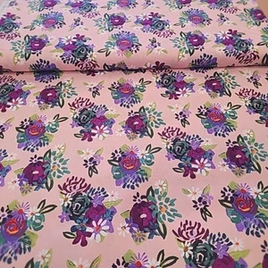 1/2 Yd Painted Petals Floral Bouquets Cotton Clothworks Fabric Purple Bolt End - Picture 1 of 4