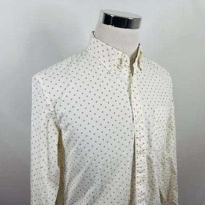 J Crew Large Slim Fit Stretch Cotton Secret Wash Shirt Ivory Diamond Dot Print - Image 1 of 4