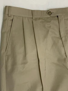 Tasso Elba Lanificio Comero Super 100’s Tan Pleated Cuffed Lined Pants 40X30 - Picture 1 of 9