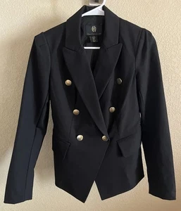 HOUSE OF HARLOW 1960 Black Double-Breasted Gold Button Blazer Women’s XS - Picture 1 of 6