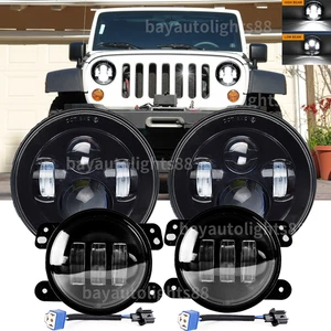 7'' LED Headlights Hi-Lo + 4" Fog Lights Combo fit Jeep Wrangler JK JKU 07-17 - Bild 1 von 21
