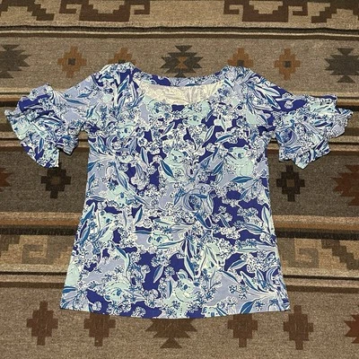 Lilly Pulitzer Lula Top Women’s Small Purple Ruffle Royal Koalafications B6 - Image 1 of 4