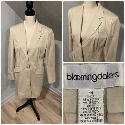 Gabardina vintage Bloomingdale’s talla 14 (leer) tostada forrada de un solo pecho Foto 1 de 4