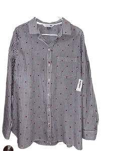 Neu mit Etikett Old Navy das klassische Hemd gestreift Herzmotiv Knopfleiste Langarm Oberteil XL - Bild 1 von 8