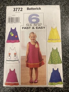 Butterick Sewing Pattern 3772 Child Dress Sz 4-6 Uncut - Picture 1 of 2