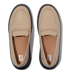Fitflop F-MODE Padded-Detail Leather Flatform Loafer Moccassin Latte Beige US 9 - Picture 1 of 6
