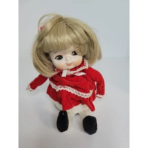 Vintage Enesco Wind Up Moving Music Porcellana 7" Bambina Bambola Scaffale Sitter CREEPY - Foto 1 di 7