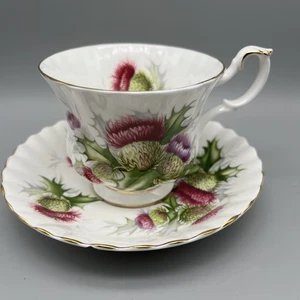 Taza y platillo vintage Royal Albert Montrose Highland Thistle Bone China Inglaterra - Imagen 1 de 11