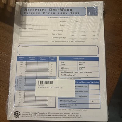 Receptive One Word Picture Vocabulary4  Test Examiner Record Booklets-pk of 25.  - Image 1 of 3