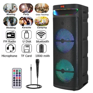 Dual 10" Tieftöner Tragbarer Bluetooth Lautsprecher Schwerer Bass Soundsystem Party & Mikrofon - Bild 1 von 12