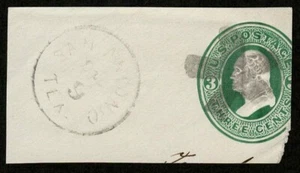 US 1870 #U82 Green 3c Washington Cut Square San Antonio TX Cross Fancy Cancel - Picture 1 of 2