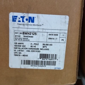 EATON BWH2125 BREAKER 2POLE 125A 120/240V 25KAIC NEW IN BOX READY TO SHIP - Imagen 1 de 1