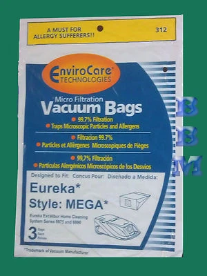 ENVIROCARE 3 Eureka MEGA 58624A Allergy Vacuum Cleaner Bags Excalibur Powerteam 6975 6990
