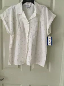 VTG Women Blair Top Blouse Shirt Short Sleeve Embroidery Button Up XL White NEW - Picture 1 of 12