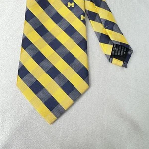 Adlerflügel gelb & marineblau karierte Krawatte mit Michigan-Logo - Bild 1 von 5