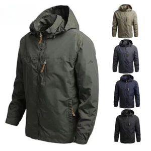 Men Outdoors Windbreaker Outerwear Military Field Jackets Waterproof Hoodie New - Picture 1 of 17