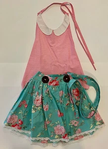 Tickled Pink Girls 3pcs Outfit Set Pink Top, Blue Floral Skirt, Hair Tie Size 6 - Picture 1 of 6