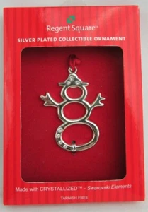 NEW Swarovski Snowman Christmas Tree Ornament, Silver Plate, Red Ribbon Hanger - Picture 1 of 3