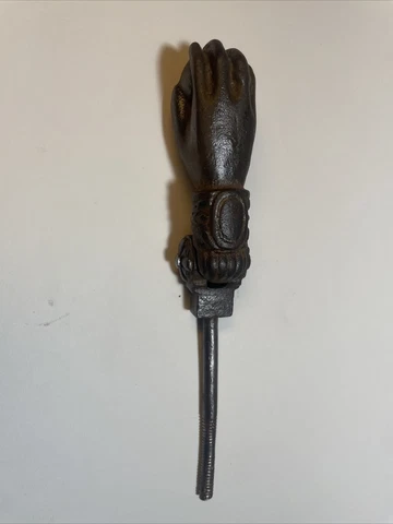 Vintage Cast Iron Door Knocker Lady Hand Holding ball Original LT Inscribed No.1 Cover