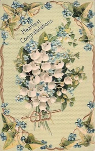 Herzlichste Glückwünsche geprägt weiß und blau Postkarte - Bild 1 von 2