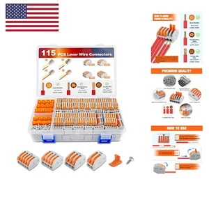 115PCS Lever Wire Connectors Nuts Kit 28-12AWG Inline Electrical Terminal 2 3... - Picture 1 of 9