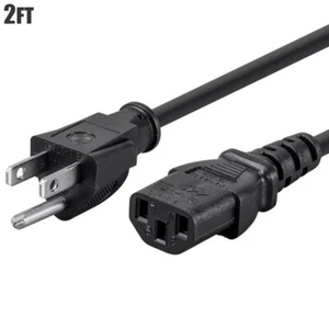 2FT 14/3 Power Cord Cable NEMA 5-15P to IEC 320 C13 14AWG 3-Prong 15A Black - Picture 1 of 6