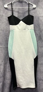 Boohoo Night  Size 6 Sleeveless Body Con Dress Colorblock Straps Stretch - Picture 1 of 14