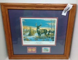 Signierter/gerahmter Hirsch BuckMaster Konservierungsstempel & Druck Sam Timm - Bild 1 von 9
