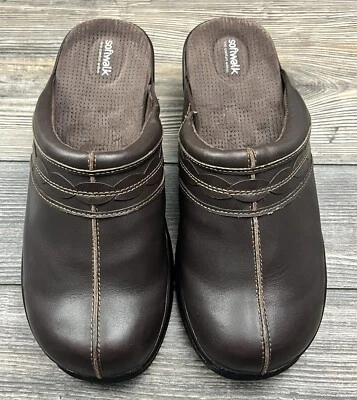 Zuecos cómodos con cuña de cuero marrón SoftWalk para mujer 9,5 WW (extra anchos) Foto 1 de 4