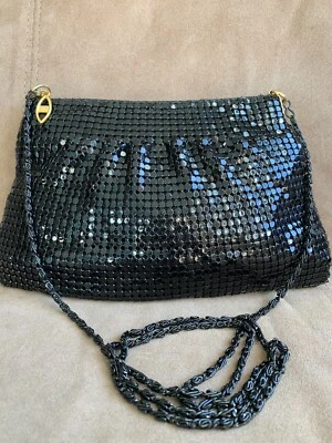 Bandolera de noche de malla negra Bolso de hombro Vintage Cartera de discoteca Brillante Foto 1 de 4