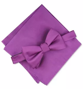 Alfani Men's Bow Tie Pocket Square Berry red pink Solid One Size Pre-Tied bowtie - Picture 1 of 1