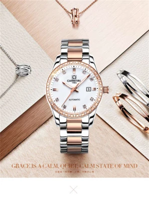 Reloj mecánico automático Carnaval para mujer 25 joyas estrás reloj de vestir fecha Foto 1 de 4