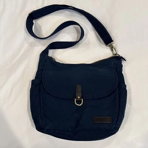 Travelon Anti-Theft Courier Saddle Crossbody Canvas Navy Bag 33419 Travel Purse - Picture 1 of 7