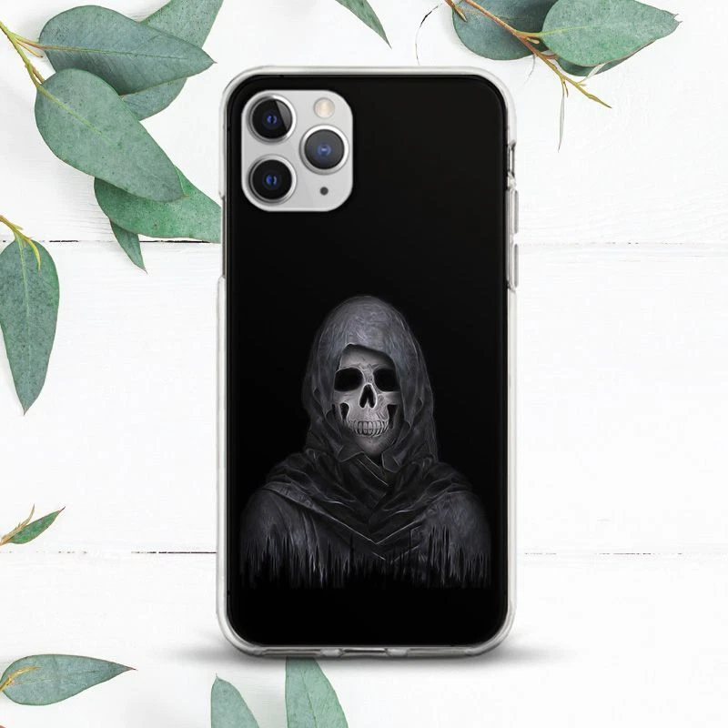 死亡哥特式骷髅恐怖黑色保护壳 适用于 iPhone 8 X SE 11 12 13 14 15 Pro Max XR — 第 1/1 张图片