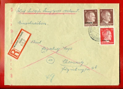 1944 GERMANY LATVIA REGISTERED COVER CANCEL WENDEN TO CHEMNITZ OSTLAND 642 - Image 1 of 2