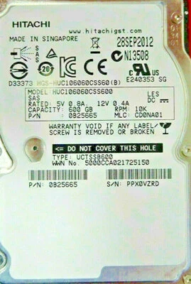 HITACHI / HGST HUC106060CSS600 , 600GB 10K SAS 2.5" HDD , TESTED , WORKING - C - Image 1 of 3