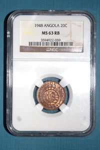 Angola Bronze 1948 20 Centavos NGC MS63 RB - Picture 1 of 2